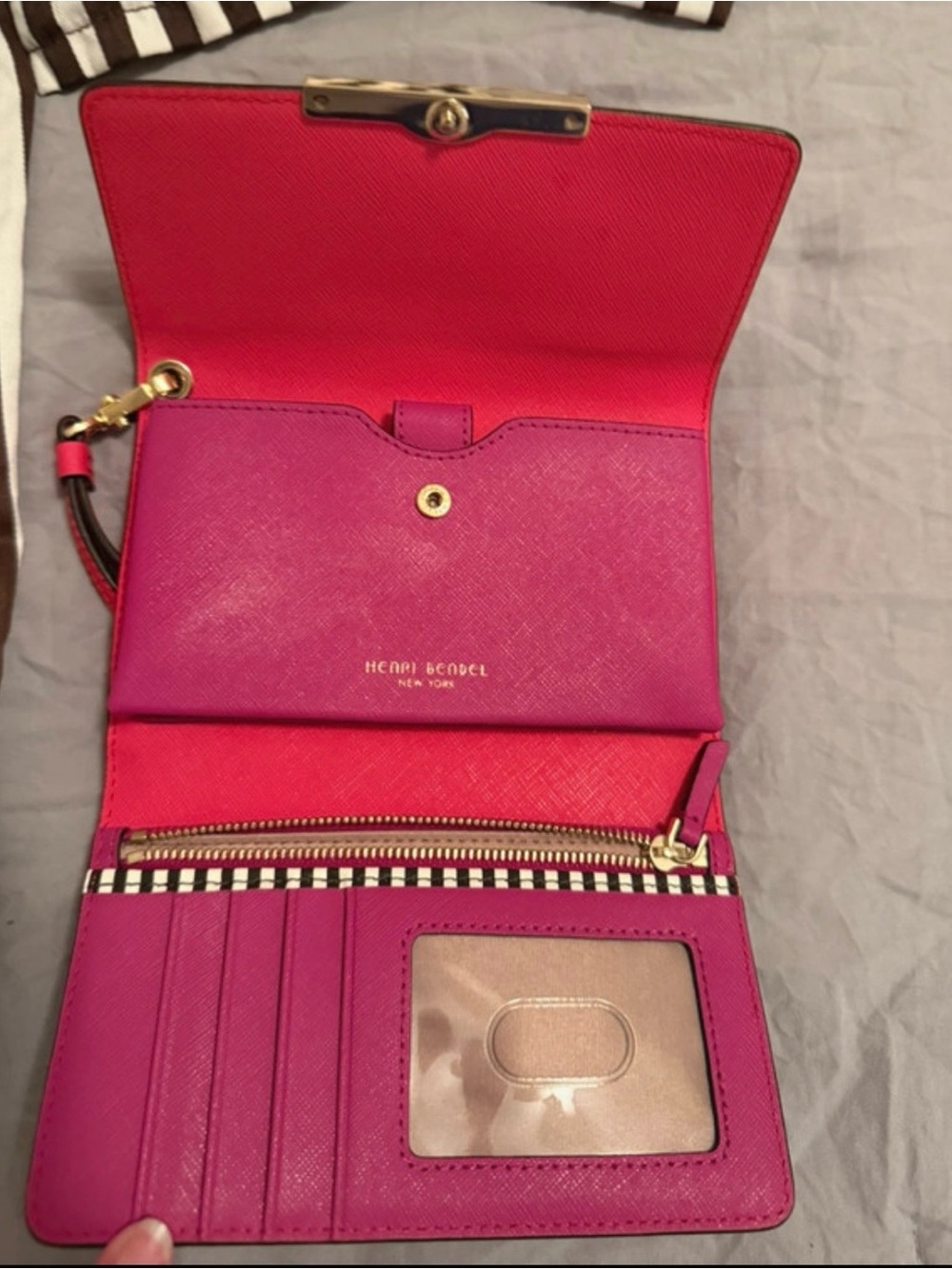 henri bendel Hot Pink Convertible Wallet Crossbody with Red Interior